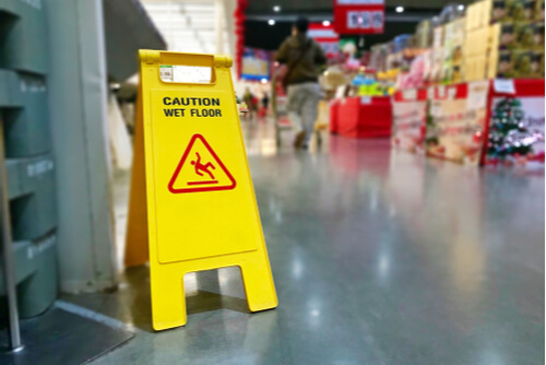 slip and fall sign at grocery store
