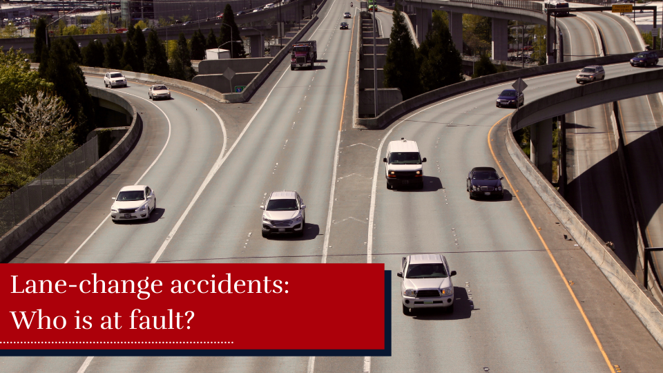 cars merging onto highway with text overlay "lane change accidents: who is at fault?"